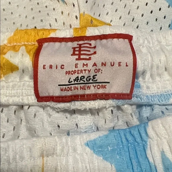 NWOT!!! ERIC EMANUEL X BAPE EE basic shorts, White Star Pattern Athletic Shorts - Picture 2 of 10